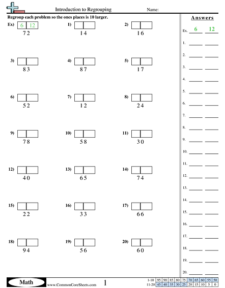 Introduction to Regrouping Worksheet - Introduction to Regrouping worksheet